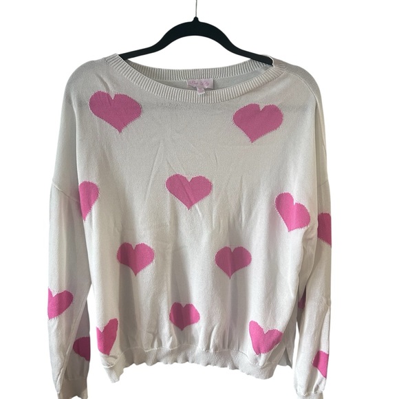 Pink Lily Sweaters - Pink Lily white sweater hearts Valentine’s Day preppy coquette kidcore soft girl
